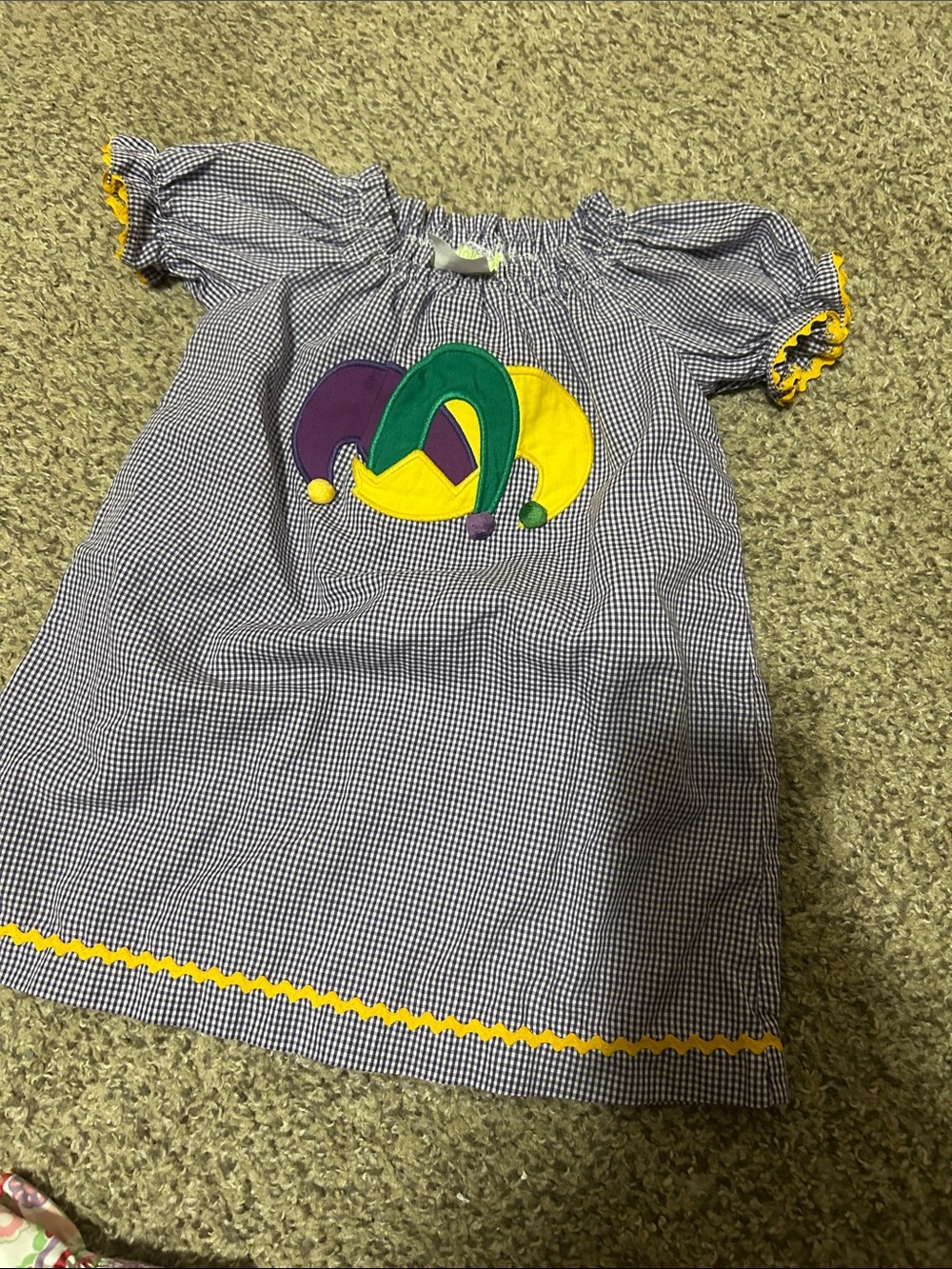 Janie and Jack Blue Gingham Dress with Yellow, Green & Purple Appliqué